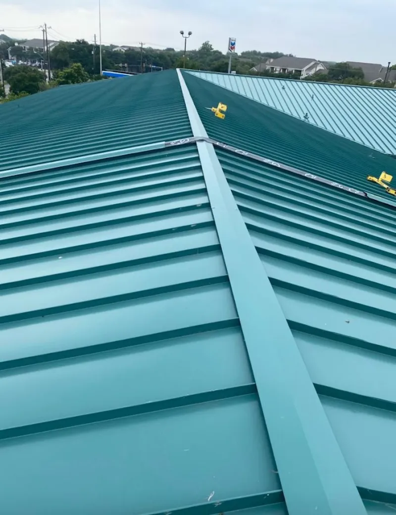 Green commercial metal roof ridge and valley for Metal Roof Repair in Mission